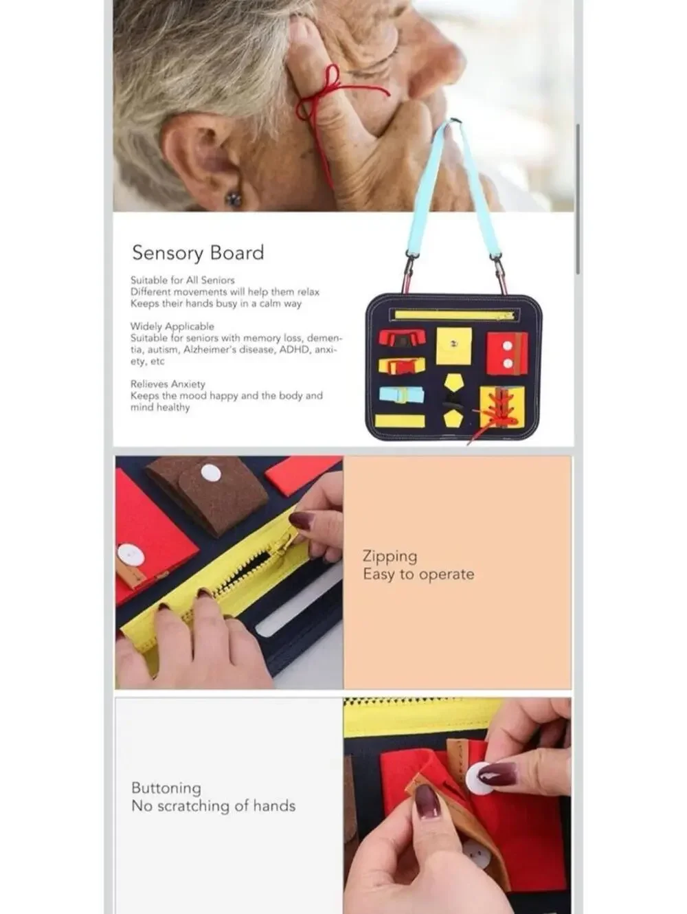 Sensory Fidget Board for Dementia Alzheimer's Patients Activity Board